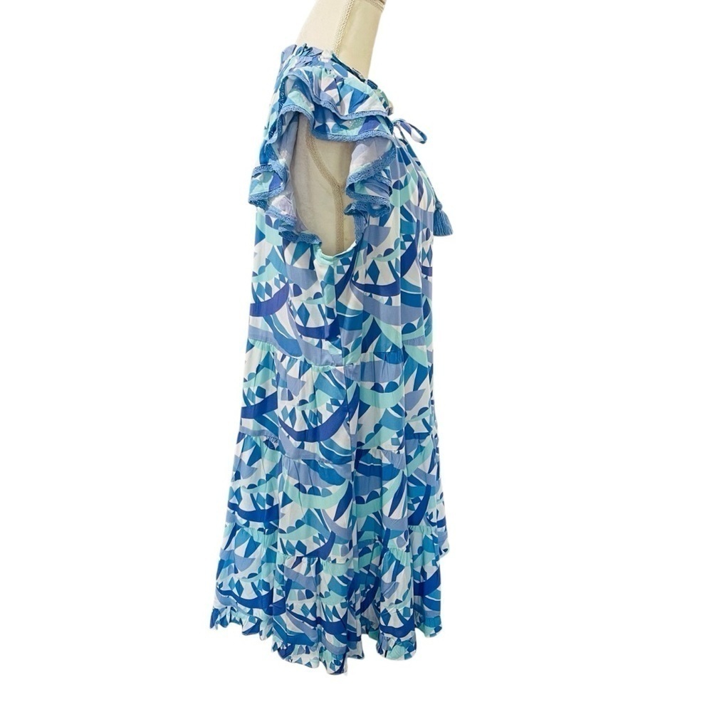 Sail To Sable Size XXL Poppy Ruffle Neck Tiered Dress Blue Multi NWT $268 - Picture 8 of 12